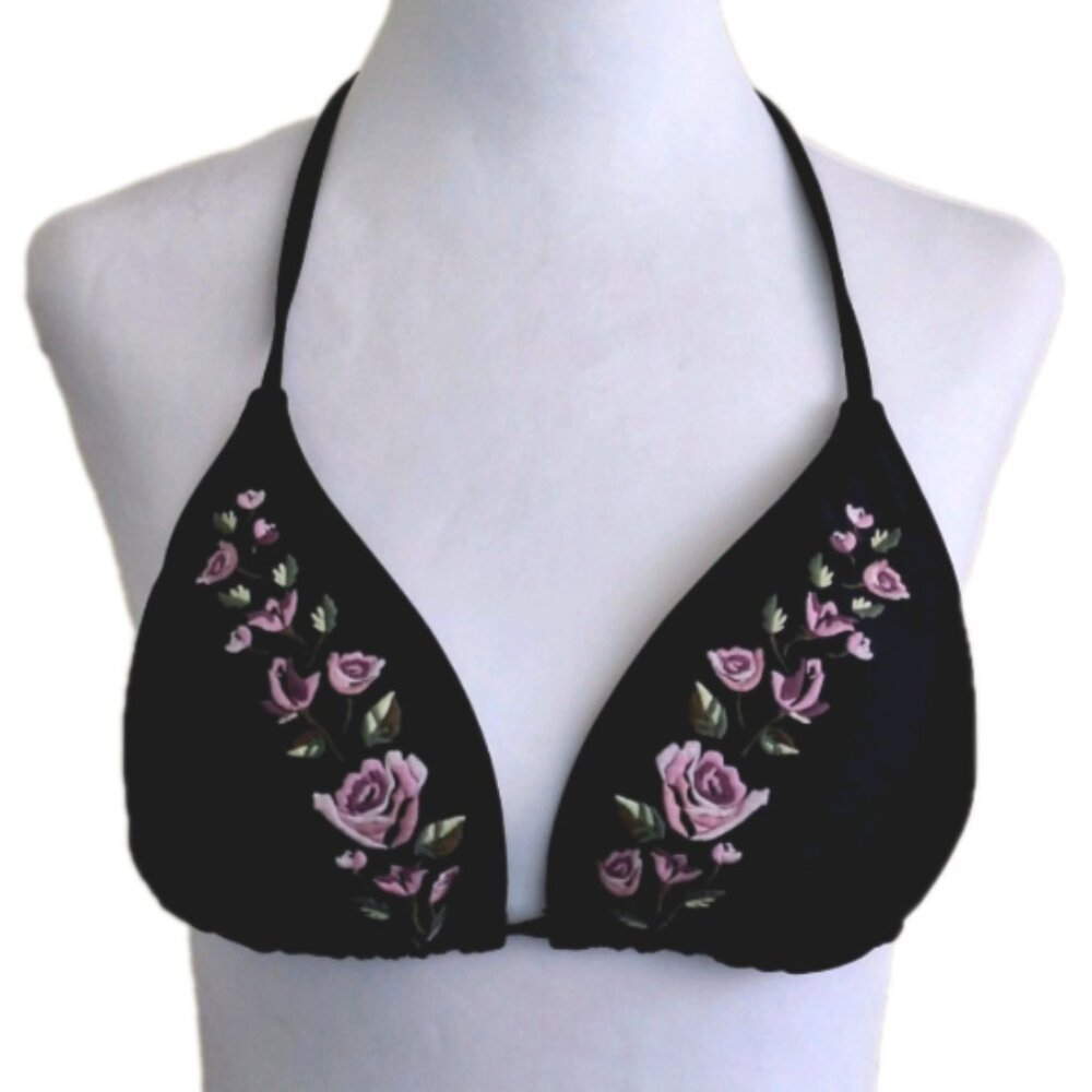👠 5 for $25  MASSIMO BIKINI TOP SIZE L EMBROIDERED FLOWERS
